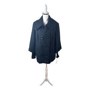 NWT Style & Co Black Double Breasted Pea Coat Size M Collar Knitted Cuff Preppy